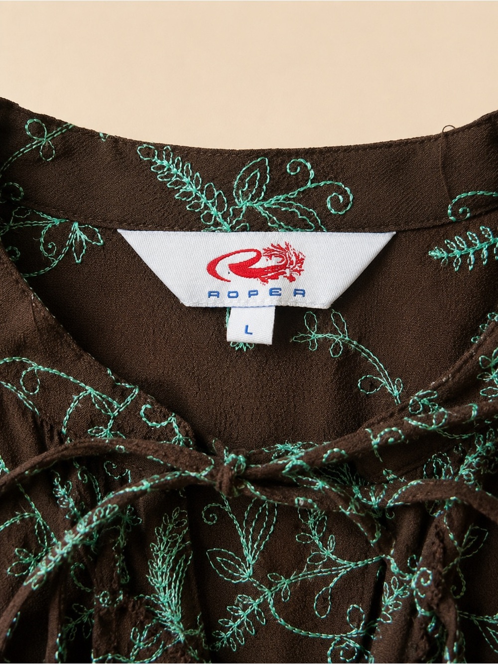 ROPER Embroidered Western Ruffle Blouse/Brown Turquoise Cowgirl Boho - Picture 4 of 6